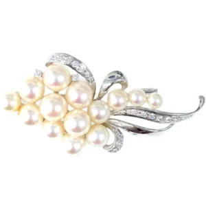 ミキモト K18 パール・ダイヤモンド ブローチ