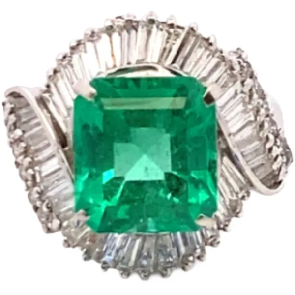 Pt･Pm900 コロンビア産エメラルド・ダイヤモンド リング 4.78・D1.85ct
