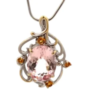 K18WG モルガナイト・オレンジ石 ネックレス/ペンダントトップ 5.11 ct