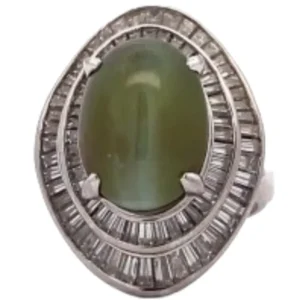 Pt･Pm900 クリソベリルキャッツアイ・ダイヤモンド リング 10.44 ct D2.15 ct
