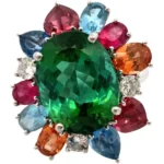 Pt･Pm900 グリーントルマリン・多色石 リング 12.01・D0.445ct