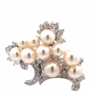Pt･Pm900 パール・ダイヤモンド ブローチ 2.54 ct