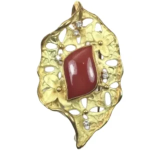 K18 サンゴ・ダイヤモンド ブローチ D0.10 ct