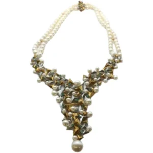 K18WGK14 パール・エメラルド・ダイヤモンド ネックレス 0.31・2.18 ct