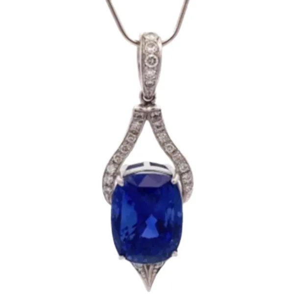 Pt･Pm900 スリランカ産非加熱ブルーサファイア・ダイヤモンド ネックレス/ペンダントトップ 12.72 ct 0.26 ct