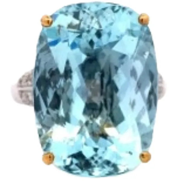 Pt900Ｘ線結果K18 アクアマリン・ダイヤモンド リング 21.6 ct 0.41 ct