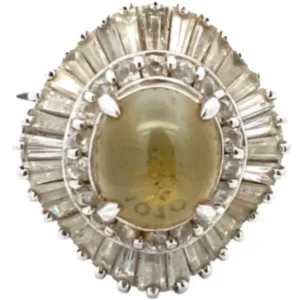 Pt･Pm900 クリソベリルキャッツアイ・ダイヤモンド リング 2.82・D1.27ct