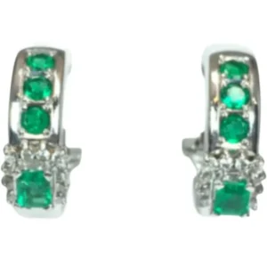 Pt900/K14WG エメラルド・ダイヤモンド ピアス/イヤリング