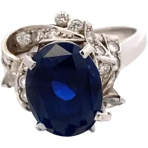 Pt･Pm900 ビルマ産非加熱ディープブルーサファイア・ダイヤモンド リング 6.39・0.53ct