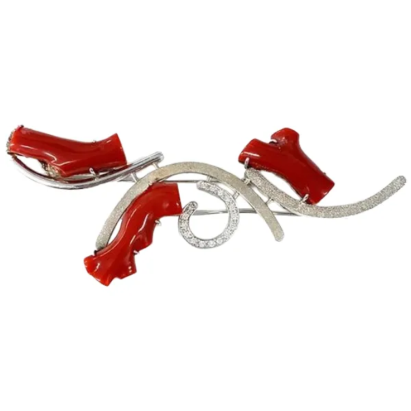 K18WG サンゴ・ダイヤモンド D0.32ct