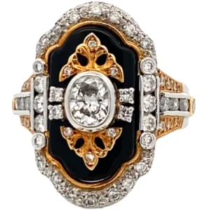 Pt900/K18 ダイヤモンド・黒石 リング D0.49・0.82ct