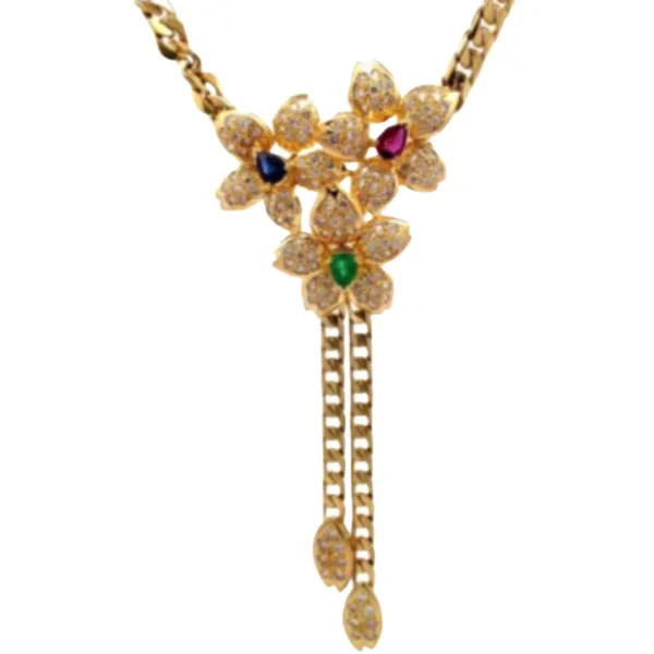 K18 エメラルド・サファイア・ルビー・ダイヤモンド ネックレス/ペンダントトップ E0.43・S0.5・R0.46・D2.83 ct