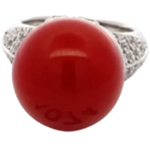 Pt･Pm900 サンゴ・ダイヤモンド リング 0.47 ct