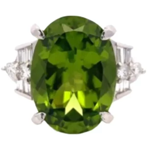 Pt･Pm900 ペリドット・ダイヤモンド リング 10.88 ct D0.50 ct