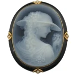 K18[750・18K ITALY・18KT] カメオ・オニキス・ダイヤモンド ブローチ 0.04 ct