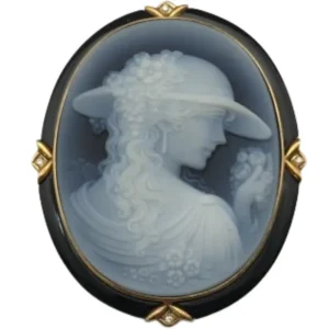 K18[750・18K ITALY・18KT] カメオ・オニキス・ダイヤモンド ブローチ 0.04 ct