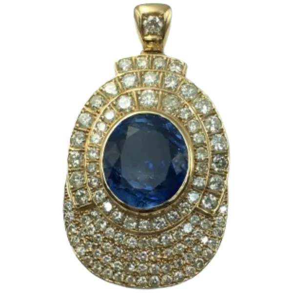 K18 ブルーサファイア・ダイヤモンド ペンダントトップ 84.53 ct 19.102 ct