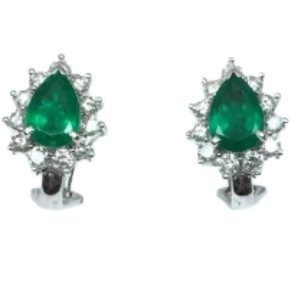 Pt･Pm900 エメラルド・ダイヤモンド イヤリング 1.07・1.39 ct D0.63・D0.63 ct