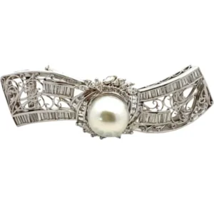 Pt･Pm900 パール・ダイヤモンド ブローチ D3.58ct