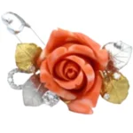 K18/Pt900/K18WG サンゴ・ダイヤモンド ブローチ 0.42 ct 0.379・0.32 ct