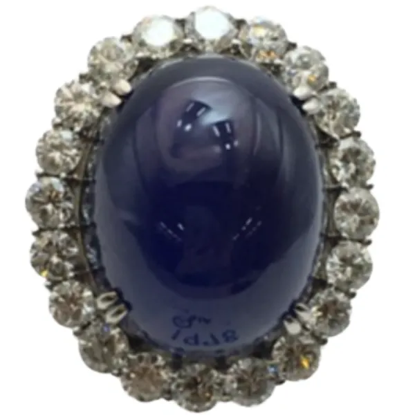 Pt･Pm900 非加熱スターサファイア・ダイヤモンド リング 76.75 ct 4.273 ct