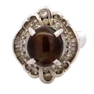 Pt･Pm900 キャッツアイ・ダイヤモンド リング 3.573 ct D0.73 ct