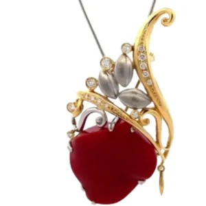 Pt900/K18[Kﾒｲﾝ] サンゴ・ダイヤモンド ブローチ 0.29 ct