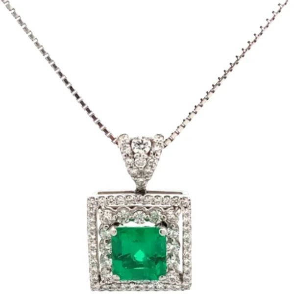 Pt850/Pt900 エメラルド・ダイヤモンド ネックレス/ペンダントトップ 1.65・D0.75ct