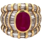 K18 ビルマ産パープリッシュレッドルビー・ダイヤモンド リング 4.16 ct 6.92 ct