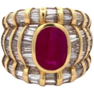 K18 ビルマ産パープリッシュレッドルビー・ダイヤモンド リング 4.16 ct 6.92 ct