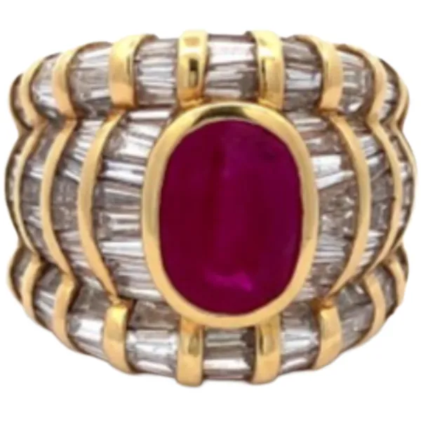 K18 ビルマ産パープリッシュレッドルビー・ダイヤモンド リング 4.16 ct 6.92 ct