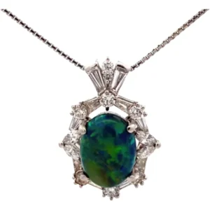 Pt850/Pt900 ブラックオパール・ダイヤモンド ネックレス/ペンダントトップ 4.59・D1.2ct