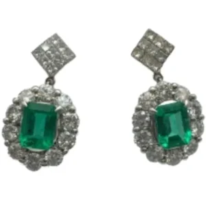 Pt850/Pt900 コロンビア産エメラルド・ダイヤモンド ピアス/イヤリング E2.08・E1.70 ct D1.68・0.5・D1.75・0.5 ct