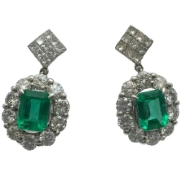 Pt850/Pt900 コロンビア産エメラルド・ダイヤモンド ピアス/イヤリング E2.08・E1.70 ct D1.68・0.5・D1.75・0.5 ct