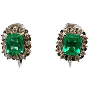 Pt･Pm900 エメラルド・ダイヤモンド ピアス/イヤリング 1.62・0.3ct
