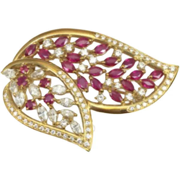 K18 ルビー・ダイヤモンド ブローチ 4.06・D2.51 ct