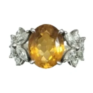 Pt･Pm900 シトリン・ダイヤモンド リング 0.86 ct