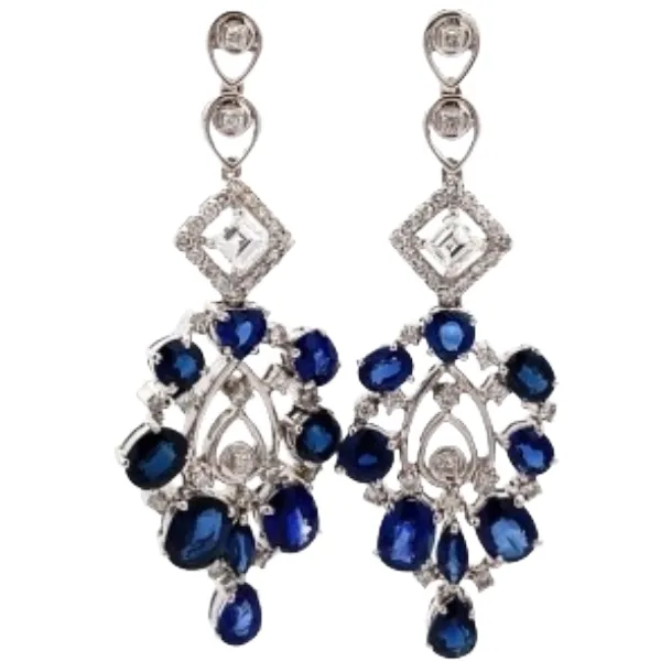 K18 サファイア・ダイヤモンド ピアス S8.40・D0.43・F0.51 ct