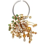 K18 ゴールデンサファイア・ツァボライトガーネット・多色石 ブローチ S1.57・D2.48 ct