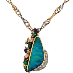 Pt/K18/Pt900 ボルダーオパール・多色石 8.85・S0.71・E0.51・0.22・0.41ct