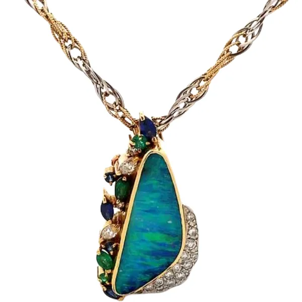 Pt/K18/Pt900 ボルダーオパール・多色石 8.85・S0.71・E0.51・0.22・0.41ct