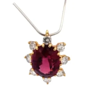 K18 ロードライトガーネット・ダイヤモンド ペンダントトップ 7.63 ct 1.05 ct