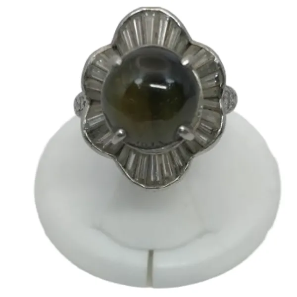 Pt･Pm900 キャッツアイ・ダイヤモンド リング 9.63 ct D1.87 ct