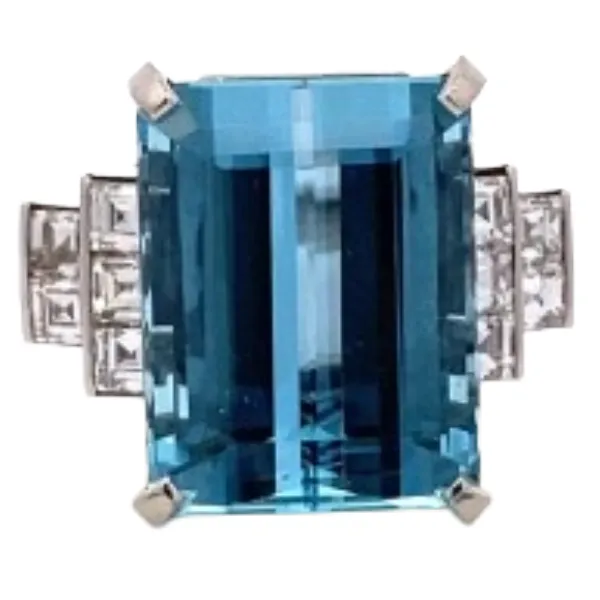 Pt･Pm900 アクアマリン・ダイヤモンド リング 10.94 ct 0.92 ct