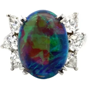 Pt･Pm900 ブラックオパール・ダイヤモンド リング 7.29・D1.55ct