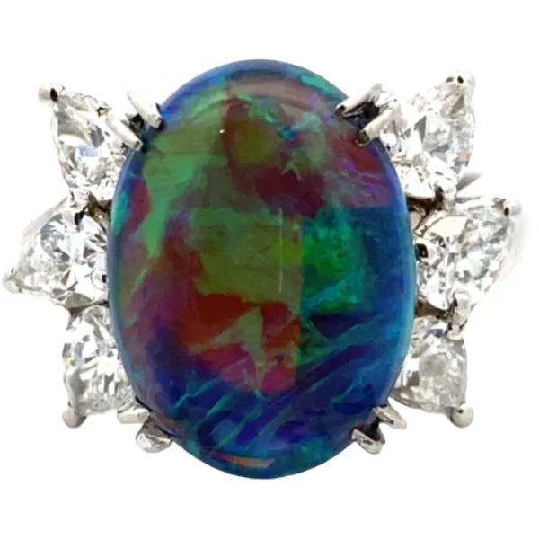 Pt･Pm900 ブラックオパール・ダイヤモンド リング 7.29・D1.55ct