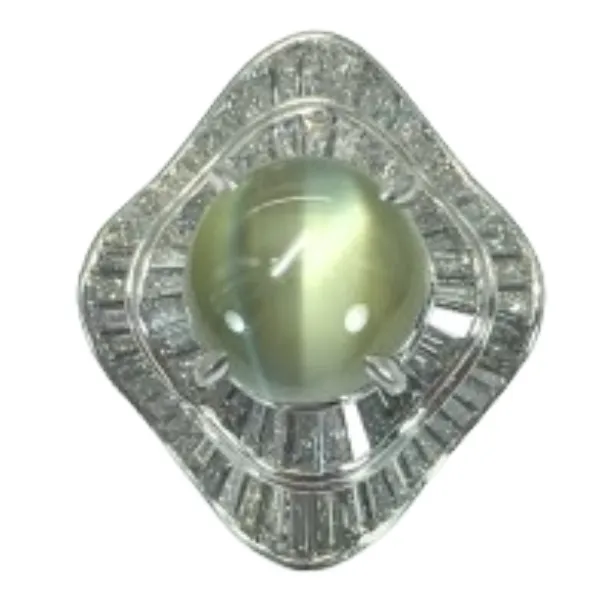 Pt･Pm900 キャッツアイ・ダイヤモンド リング 4.74 ct D2.15 ct 