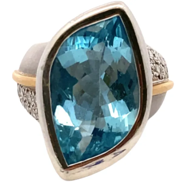 K18/Pt･Pm アクアマリン・ダイヤモンド リング 8.18・0.45ct