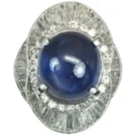 Pt･Pm900 スリランカ産非加熱スターサファイア・ダイヤモンド リング 14.19 ct D2.77 ct