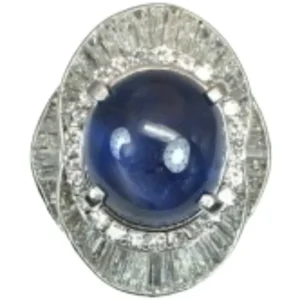 Pt･Pm900 スリランカ産非加熱スターサファイア・ダイヤモンド リング 14.19 ct D2.77 ct